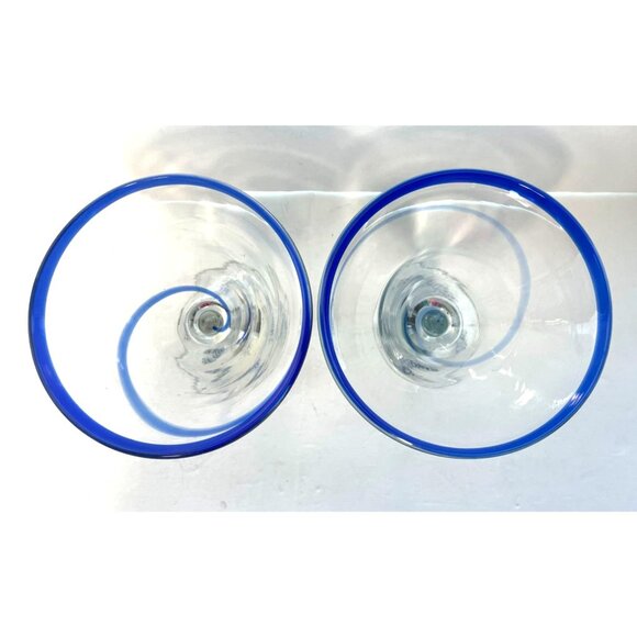 Vintage Set of Two (2) TGI Friday's Cobalt Blue Swirl Martini Margarita Glasses - Picture 7 of 7